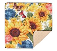 xigua Baby Play Mat - 127 X 127 cm Foldable Waterproof Baby Play Mats for Floor, Butterfly Sunflower Soft Foam Crawling Mat for Babies and Toddlers Infants, Machine Washable