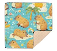 xigua Baby Play Mat - 127 x 127 cm Foldable Waterproof Baby Play Mats for Floor, Capybara Swimming Soft Foam Crawling Mat for Babies and Toddlers Infants, Machine Washable