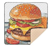 xigua Baby Play Mat - 127 X 127 cm Foldable Waterproof Baby Play Mats for Floor, Cartoon Burger Soft Foam Crawling Mat for Babies and Toddlers Infants, Machine Washable