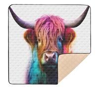 xigua Baby Play Mat - 127 X 127 cm Foldable Waterproof Baby Play Mats for Floor, Colorful Highland Cow Soft Foam Crawling Mat for Babies and Toddlers Infants, Machine Washable