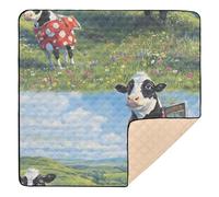 xigua Baby Play Mat - 127 X 127 cm Foldable Waterproof Baby Play Mats for Floor, Cow in Red Pants Soft Foam Crawling Mat for Babies and Toddlers Infants, Machine Washable