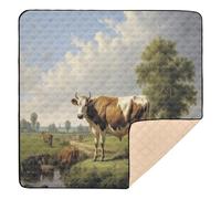 xigua Baby Play Mat - 127 X 127 cm Foldable Waterproof Baby Play Mats for Floor, Cows in A Field Soft Foam Crawling Mat for Babies and Toddlers Infants, Machine Washable