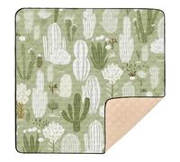 xigua Baby Play Mat - 127 X 127 cm Foldable Waterproof Baby Play Mats for Floor, Cute Cactus Green White Soft Foam Crawling Mat for Babies and Toddlers Infants, Machine Washable