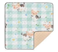xigua Baby Play Mat - 127 X 127 cm Foldable Waterproof Baby Play Mats for Floor, Cute Cows Daisy and Blue Buffalo Soft Foam Crawling Mat for Babies and Toddlers Infants, Machine Washable