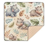xigua Baby Play Mat - 127 x 127 cm Foldable Waterproof Baby Play Mats for Floor, Cute Hippos Soft Foam Crawling Mat for Babies and Toddlers Infants, Machine Washable