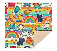 xigua Baby Play Mat - 127 x 127 cm Foldable Waterproof Baby Play Mats for Floor, Cute Rainbow Cats Soft Foam Crawling Mat for Babies and Toddlers Infants, Machine Washable