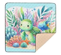 xigua Baby Play Mat - 127 x 127 cm Foldable Waterproof Baby Play Mats for Floor, Cute Sea Turtle Soft Foam Crawling Mat for Babies and Toddlers Infants, Machine Washable