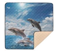 xigua Baby Play Mat - 127 X 127 cm Foldable Waterproof Baby Play Mats for Floor, Dolphin in The Ocean Soft Foam Crawling Mat for Babies and Toddlers Infants, Machine Washable