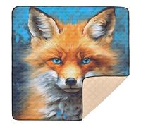 xigua Baby Play Mat - 127 X 127 cm Foldable Waterproof Baby Play Mats for Floor, Fox with Blue Eyes Soft Foam Crawling Mat for Babies and Toddlers Infants, Machine Washable