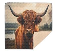 xigua Baby Play Mat - 127 X 127 cm Foldable Waterproof Baby Play Mats for Floor, Highland Cow Soft Foam Crawling Mat for Babies and Toddlers Infants, Machine Washable