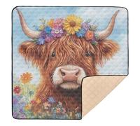 xigua Baby Play Mat - 127 X 127 cm Foldable Waterproof Baby Play Mats for Floor, Little Calf Floral Highland Cow Soft Foam Crawling Mat for Babies and Toddlers Infants, Machine Washable