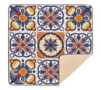 xigua Baby Play Mat - 127 X 127 cm Foldable Waterproof Baby Play Mats for Floor, Mexican Floral Ceramic Print Soft Foam Crawling Mat for Babies and Toddlers Infants, Machine Washable
