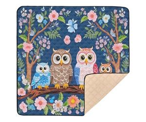 xigua Baby Play Mat - 127 X 127 cm Foldable Waterproof Baby Play Mats for Floor, Owls Sitting on Branch Soft Foam Crawling Mat for Babies and Toddlers Infants, Machine Washable