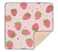 xigua Baby Play Mat - 127 X 127 cm Foldable Waterproof Baby Play Mats for Floor, Pink Strawberry Cute Soft Foam Crawling Mat for Babies and Toddlers Infants, Machine Washable