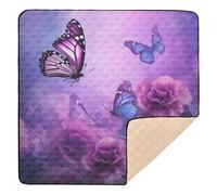 xigua Baby Play Mat - 127 X 127 cm Foldable Waterproof Baby Play Mats for Floor, Purple Butterfly Flowers Soft Foam Crawling Mat for Babies and Toddlers Infants, Machine Washable