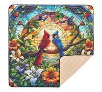 xigua Baby Play Mat - 127 x 127 cm Foldable Waterproof Baby Play Mats for Floor, Stained Glass Cardinals Soft Foam Crawling Mat for Babies and Toddlers Infants, Machine Washable