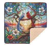 xigua Baby Play Mat - 127 x 127 cm Foldable Waterproof Baby Play Mats for Floor, Stained Glass Cardinals Soft Foam Crawling Mat for Babies and Toddlers Infants, Machine Washable