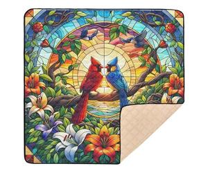 xigua Baby Play Mat - 127 x 127 cm Foldable Waterproof Baby Play Mats for Floor, Stained Glass Cardinals Soft Foam Crawling Mat for Babies and Toddlers Infants, Machine Washable