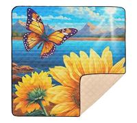 xigua Baby Play Mat - 127 X 127 cm Foldable Waterproof Baby Play Mats for Floor, Sunflower Butterfly Soft Foam Crawling Mat for Babies and Toddlers Infants, Machine Washable