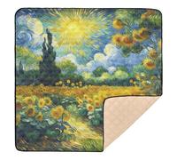 xigua Baby Play Mat - 127 x 127 cm Foldable Waterproof Baby Play Mats for Floor, Sunflower Garden Van Gogh Soft Foam Crawling Mat for Babies and Toddlers Infants, Machine Washable