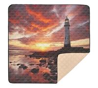 xigua Baby Play Mat - 127 X 127 cm Foldable Waterproof Baby Play Mats for Floor, Sunset Over Lighthouse Soft Foam Crawling Mat for Babies and Toddlers Infants, Machine Washable