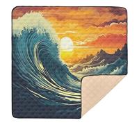 xigua Baby Play Mat - 127 X 127 cm Foldable Waterproof Baby Play Mats for Floor, Sunset Sea Waves Soft Foam Crawling Mat for Babies and Toddlers Infants, Machine Washable