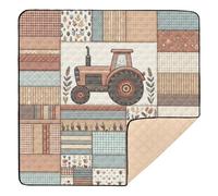 xigua Baby Play Mat - 127 x 127 cm Foldable Waterproof Baby Play Mats for Floor, Vintage Checkered Farm Tractor Soft Foam Crawling Mat for Babies and Toddlers Infants, Machine Washable