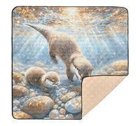 xigua Baby Play Mat - 127 x 127 cm Foldable Waterproof Baby Play Mats for Floor, Watercolor Cute Otter Soft Foam Crawling Mat for Babies and Toddlers Infants, Machine Washable