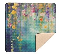 xigua Baby Play Mat - 127 X 127 cm Foldable Waterproof Baby Play Mats for Floor, Watercolor Flowers Green Soft Foam Crawling Mat for Babies and Toddlers Infants, Machine Washable