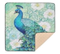 xigua Baby Play Mat - 127 X 127 cm Foldable Waterproof Baby Play Mats for Floor, Watercolor Peacock Soft Foam Crawling Mat for Babies and Toddlers Infants, Machine Washable