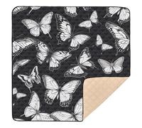 xigua Baby Play Mat - 127 X 127 cm Foldable Waterproof Baby Play Mats for Floor, White Butterfly Black Soft Foam Crawling Mat for Babies and Toddlers Infants, Machine Washable