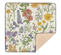 xigua Baby Play Mat - 127 x 127 cm Foldable Waterproof Baby Play Mats for Floor, Wildflowers Full Bloom Soft Foam Crawling Mat for Babies and Toddlers Infants, Machine Washable