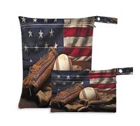 xigua Baseball and American Flag Wet Bag Nappy Bag,2 PCS Wet Dry Bag, Reusable Produce Bags,Waterproof Washable Hanging Large Two Zippered Pockets for Baby Diaper Travel Beach Pool Daycare Gym Bag596