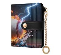 xigua Baseball Fire Water Lightning Wallet for Women, Small Slim PU Leather Credit Card Wallets RFID Blocking Bifold, Zipper Coin Pocket Purse