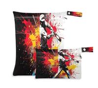 xigua Baseball Player Wet Bag Nappy Bag,2 PCS Wet Dry Bag, Reusable Produce Bags,Waterproof Washable Hanging Large Two Zippered Pockets for Baby Diaper Travel Beach Pool Daycare Gym Bag598