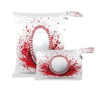 xigua Baseball Stripes Wet Bag Nappy Bag,2 PCS Wet Dry Bag, Reusable Produce Bags,Waterproof Washable Hanging Large Two Zippered Pockets for Baby Diaper Travel Beach Pool Daycare Gym Bag332