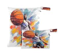 xigua Basketball Player Wet Bag Nappy Bag,2 PCS Wet Dry Bag, Reusable Produce Bags,Waterproof Washable Hanging Large Two Zippered Pockets for Baby Diaper Travel Beach Pool Daycare Gym Bag597