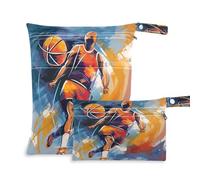 xigua Basketball Player Wet Bag Nappy Bag,2 PCS Wet Dry Bag, Reusable Produce Bags,Waterproof Washable Hanging Large Two Zippered Pockets for Baby Diaper Travel Beach Pool Daycare Gym Bag593