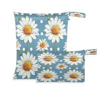 xigua Beautiful Daisy Flowers Wet Bag Nappy Bag,2 PCS Wet Dry Bag, Reusable Produce Bags,Waterproof Washable Hanging Large Two Zippered Pockets for Baby Diaper Travel Beach Pool Daycare Gym Bag48