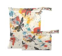 xigua Beautiful Dragonfly Wet Bag Nappy Bag,2 PCS Wet Dry Bag, Reusable Produce Bags,Waterproof Washable Hanging Large Two Zippered Pockets for Baby Diaper Travel Beach Pool Daycare Gym Bag52