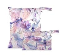 xigua Beautiful Dragonfly Wet Bag Nappy Bag,2 PCS Wet Dry Bag, Reusable Produce Bags,Waterproof Washable Hanging Large Two Zippered Pockets for Baby Diaper Travel Beach Pool Daycare Gym Bag53
