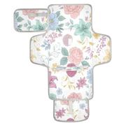 xigua Beautiful Floral Pattern Portable Diaper Changing Pad, Waterproof Baby Changing Mat with Storage Pocket & Built-in Pillow, Foldable Travel Pad, Newborn Gift Set for Boy Girl