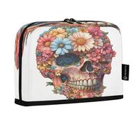 xigua Beautiful Flower Skull Big Capacity Pencil Case Large Pencil Pen Pouch Bag for School College Office Organizer for Student Teens Girls Adults411