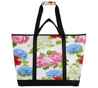 xigua Beautiful Flowers Insulated Reusable Grocery Bags, Large Heavy Duty Shopping Tote, Foldable Cooler Bag with Handles for Fruit Vegetable Clothes Toys and Picnic357