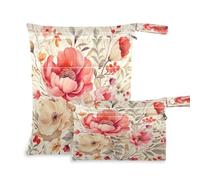 xigua Beautiful Flowers Wet Bag Nappy Bag,2 PCS Wet Dry Bag, Reusable Produce Bags,Waterproof Washable Hanging Large Two Zippered Pockets for Baby Diaper Travel Beach Pool Daycare Gym Bag140