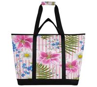 xigua Beautiful Lily Flowers Insulated Reusable Grocery Bags, Large Heavy Duty Shopping Tote, Foldable Cooler Bag with Handles for Fruit Vegetable Clothes Toys and Picnic361