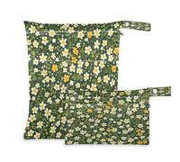 xigua Beautiful Little Flowers Wet Bag Nappy Bag,2 PCS Wet Dry Bag, Reusable Produce Bags,Waterproof Washable Hanging Large Two Zippered Pockets for Baby Diaper Travel Beach Pool Daycare Gym Bag84