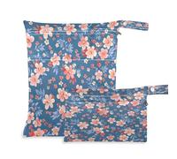 xigua Beautiful Little Flowers Wet Bag Nappy Bag,2 PCS Wet Dry Bag, Reusable Produce Bags,Waterproof Washable Hanging Large Two Zippered Pockets for Baby Diaper Travel Beach Pool Daycare Gym Bag89