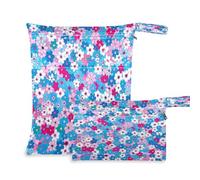 xigua Beautiful Little Flowers Wet Bag Nappy Bag,2 PCS Wet Dry Bag, Reusable Produce Bags,Waterproof Washable Hanging Large Two Zippered Pockets for Baby Diaper Travel Beach Pool Daycare Gym Bag69