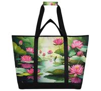xigua Beautiful Lotus Flowers Insulated Reusable Grocery Bags, Large Heavy Duty Shopping Tote, Foldable Cooler Bag with Handles for Fruit Vegetable Clothes Toys and Picnic363